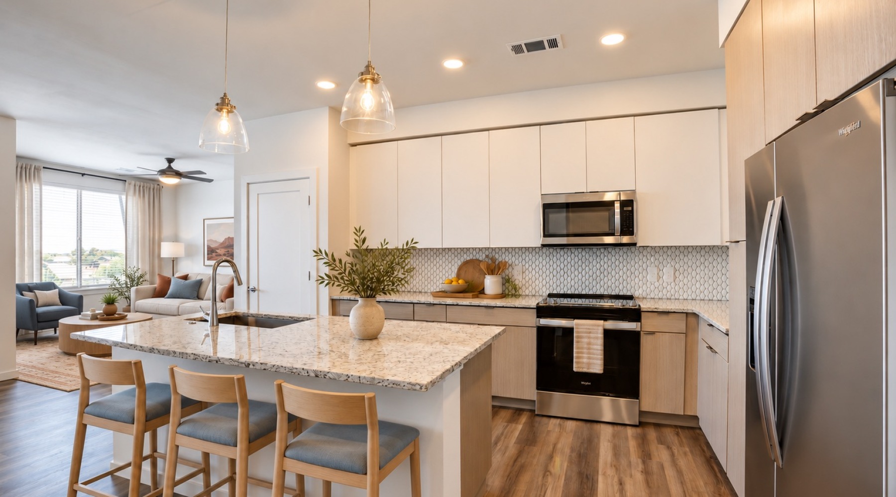 a kitchen with stainless steel appliances